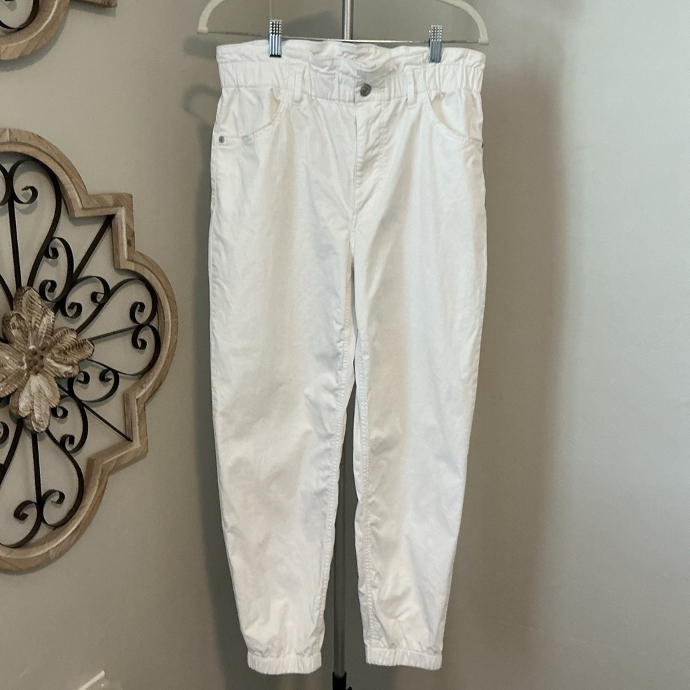 Express Jogger Paperbag Super High Waist Soft Twill White Pants Size M